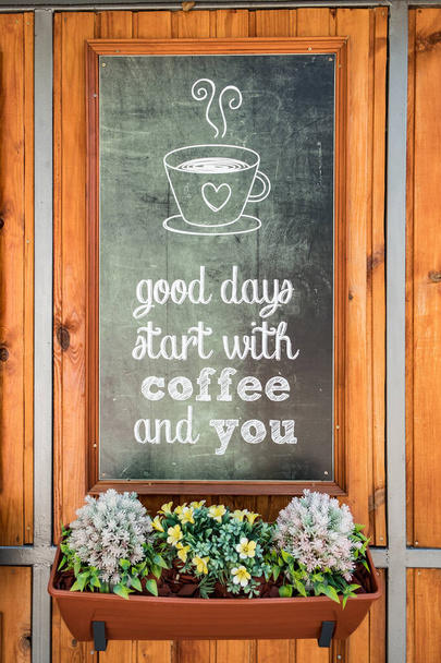 Napis o kawie na tablicy - Zdjęcie, obraz