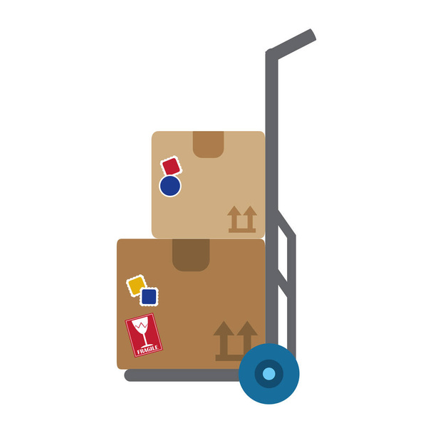 usługi pocztowe, skrzynki w wózku kurierskim związane z dostawą - Wektor, obraz