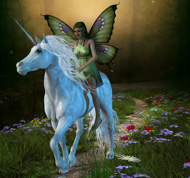 Forest Fairy and Unicorn - Photo, Image