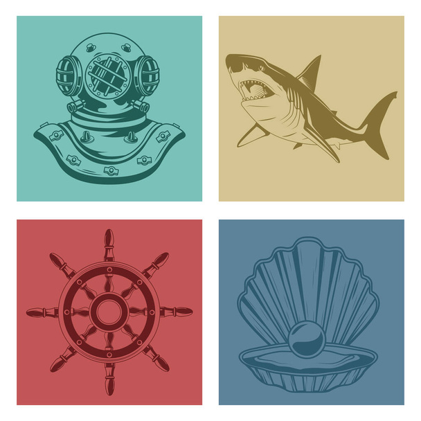 bundle of four nautical elements set icons - Vecteur, image