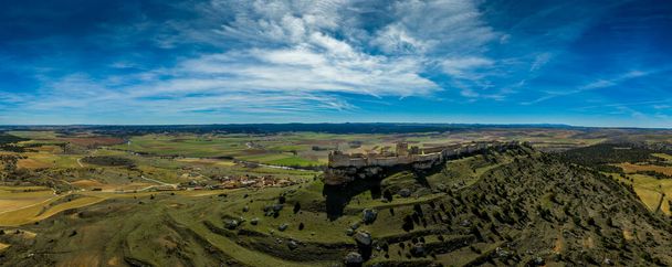 Aerial panorama of Gormaz castle in Soria Spain above the Duero river. One of the longest castles in the world with square towers built by the Moors - Photo, Image