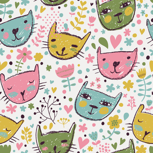 Funny cats in flowers. - Вектор, зображення