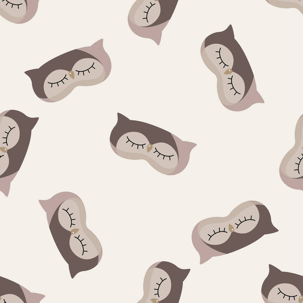 Owl gray color chaotic seamless pattern on white background. Children graphic design element for different purposes. Flat vector illustration. - Vecteur, image
