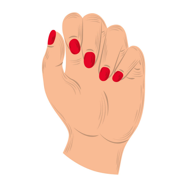 manicure, feminino mostrando unhas de mão de cor vermelha no estilo dos desenhos animados - Vetor, Imagem