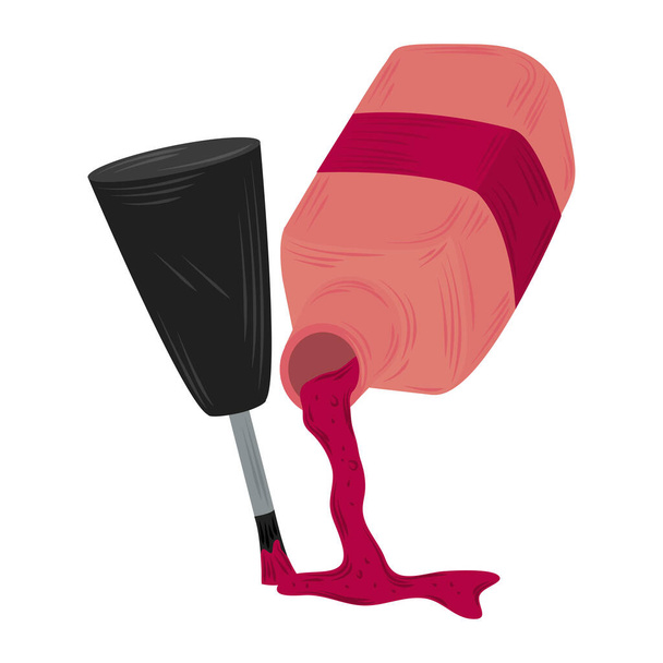 manikyyri, kaatamalla punainen kynsilakka ja harja työkalu sarjakuva tyyli - Vektori, kuva