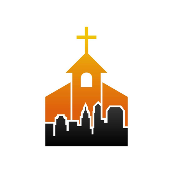 modelo de logotipo da igreja cidade - Vetor, Imagem