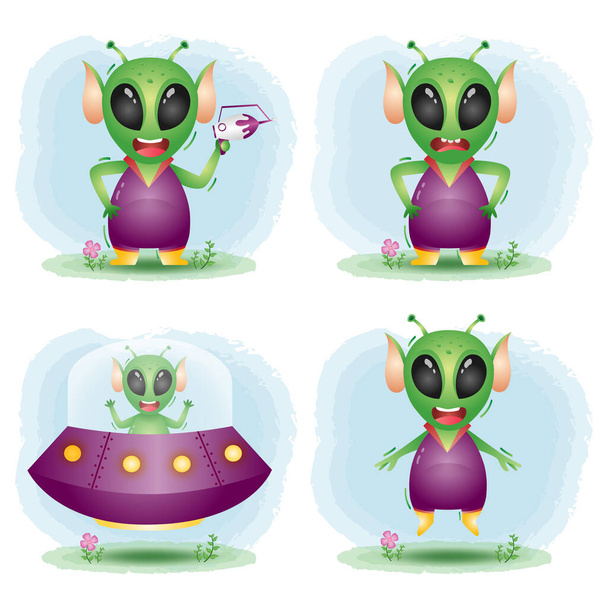 χαριτωμένοι μικροί εξωγήινοι χαρακτήρες - Διάνυσμα, εικόνα