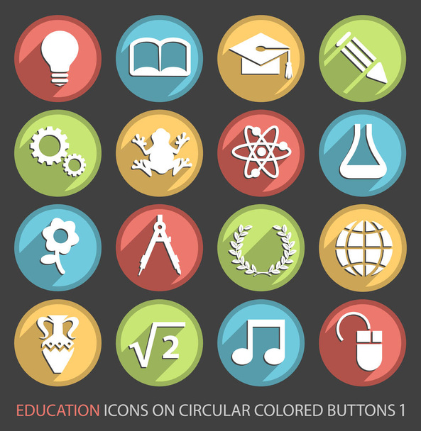 Education Icons on Circular Colored Buttons 1. - Διάνυσμα, εικόνα