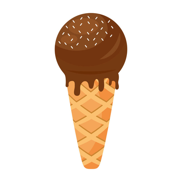 sweet delicious ice cream with chocolate cream in cone - Vector, Image