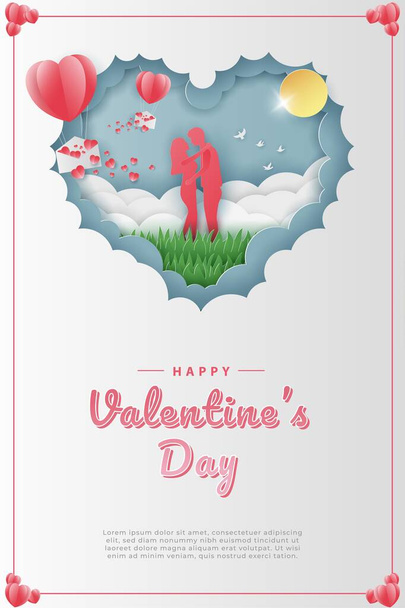 happy valentine's day banners or card illustration couple love and tree paper cut style. Premium Vector - Vector, imagen