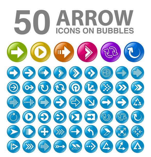 50 Arrow Icons on Bubble Buttons. - Vecteur, image