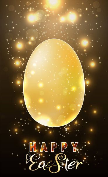 Happy Easter invitation card with golden easter egg, vector illustration - Wektor, obraz