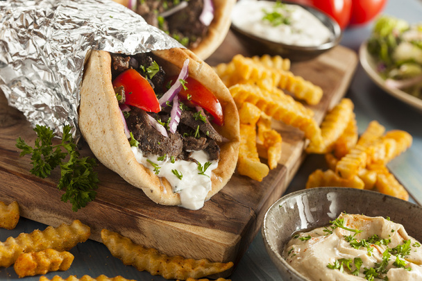 Homemade Meat Gyro with French Fries - Foto, afbeelding