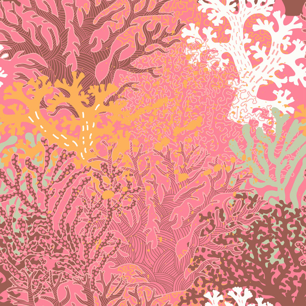 Bright underwater seamless pattern with beautiful corals. - Vektör, Görsel
