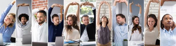 Business Team Stretching At Workplace In Office Collage - Фото, зображення
