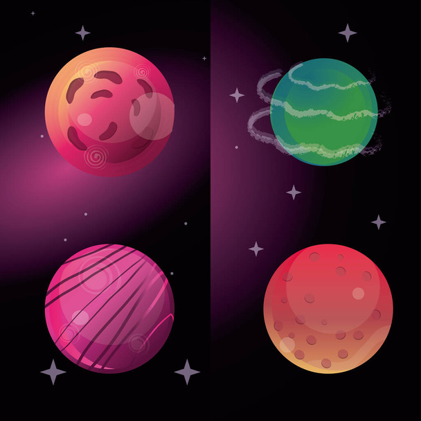 ruimte zonnestelsel planeten sterrenstelsel kosmos, iconen set stijl - Vector, afbeelding