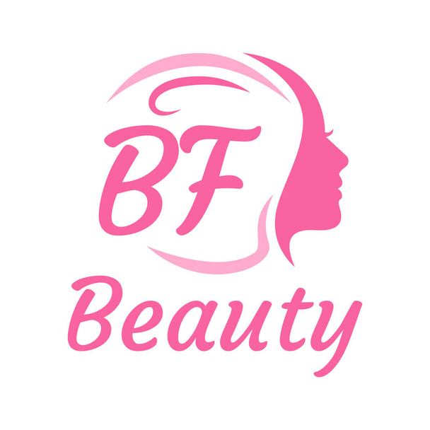 BF Carta Logo Design com rosto feminino. Conceito de logotipo de beleza elegante - Vetor, Imagem
