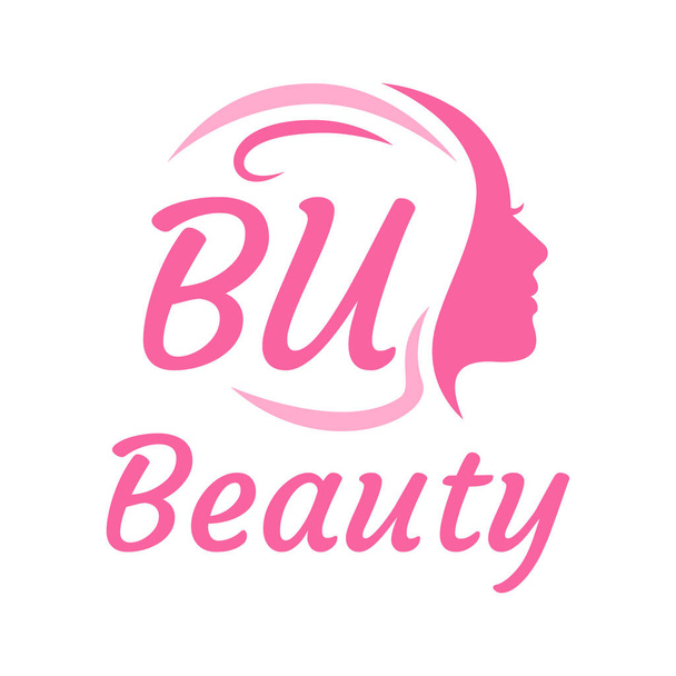 BU Lettre Logo Design avec visage féminin. Elégant concept de logo beauté - Vecteur, image