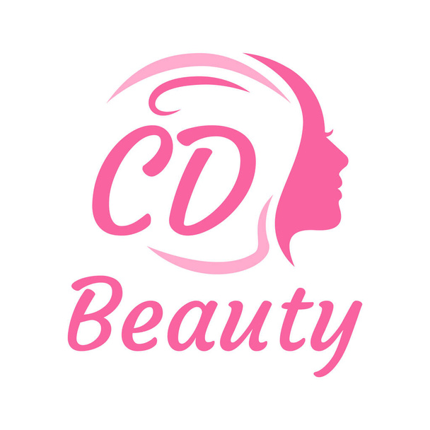 Diseño del logotipo de la letra de CD con cara femenina. Elegante concepto de logo de belleza - Vector, Imagen