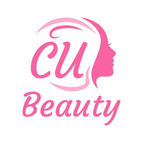 CU Letter Logo Design met vrouwelijk gezicht. Elegante beauty logo concept - Vector, afbeelding