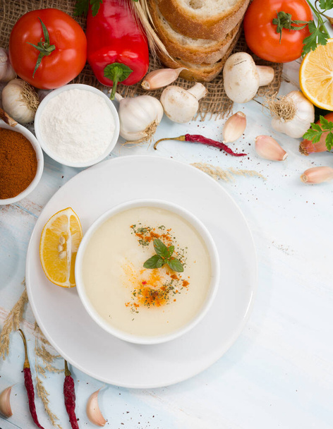 Traditional Turkish tripe soup (Turkish; Iskembe Soup), the concept of Turkish cuisine traditional soups - Photo, Image