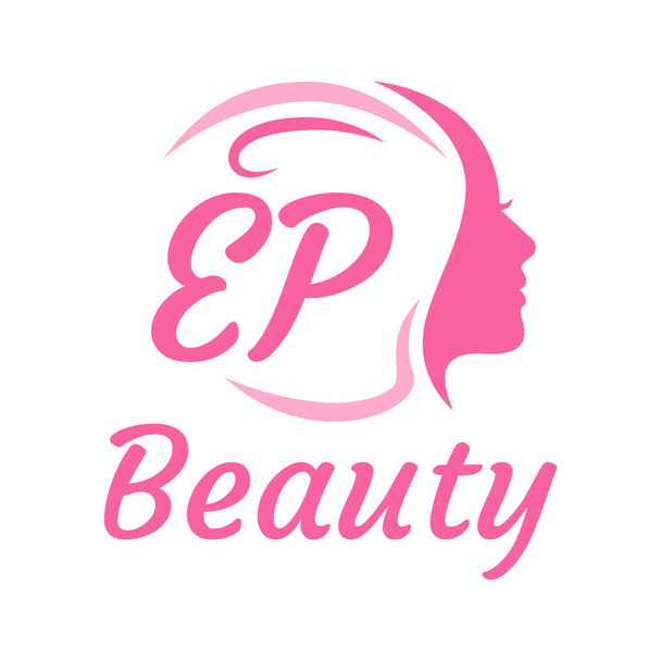 女性の顔を持つEPレターロゴデザイン。エレガントな美しさのロゴコンセプト - ベクター画像