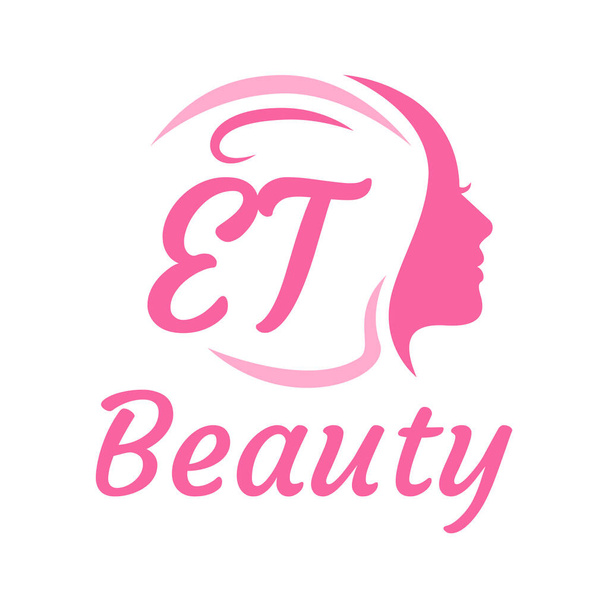 女性の顔を持つETレターロゴデザイン.エレガントな美しさのロゴコンセプト - ベクター画像