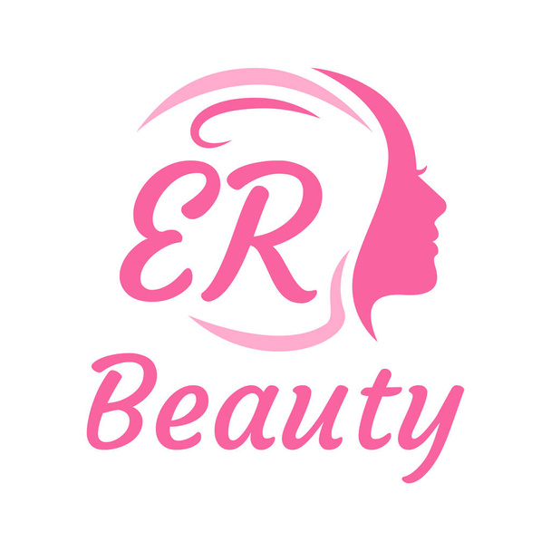 ER Carta Logo Design com rosto feminino. Conceito de logotipo de beleza elegante - Vetor, Imagem