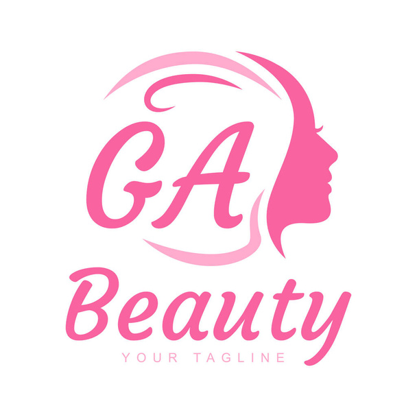 GA Letter Logo Σχεδιασμός με γυναικείο πρόσωπο. Κομψό λογότυπο ομορφιάς - Διάνυσμα, εικόνα