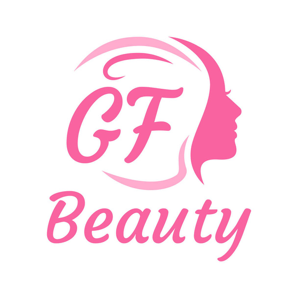 Diseño del logotipo de GF Letter con cara femenina. Elegante concepto de logo de belleza - Vector, imagen