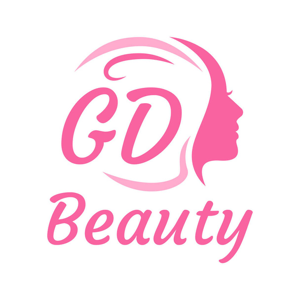 GD Letter Logo Design met vrouwelijk gezicht. Elegante beauty logo concept - Vector, afbeelding