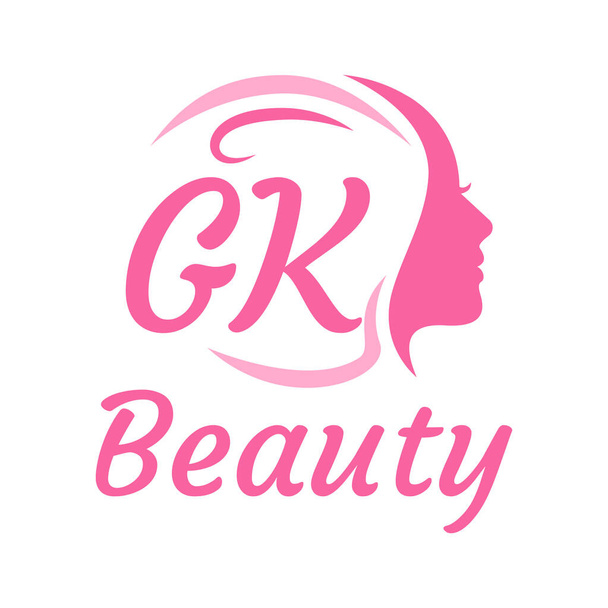 女性の顔を持つGK文字ロゴデザイン。エレガントな美しさのロゴコンセプト - ベクター画像