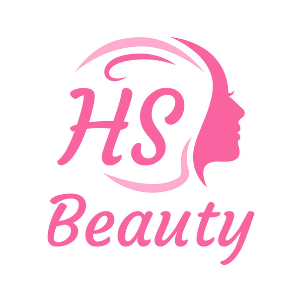 HS Letter女性の顔を持つロゴデザイン。エレガントな美しさのロゴコンセプト - ベクター画像