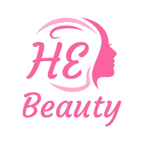 HE Carta Logotipo Diseño con rostro femenino. Elegante concepto de logo de belleza - Vector, Imagen