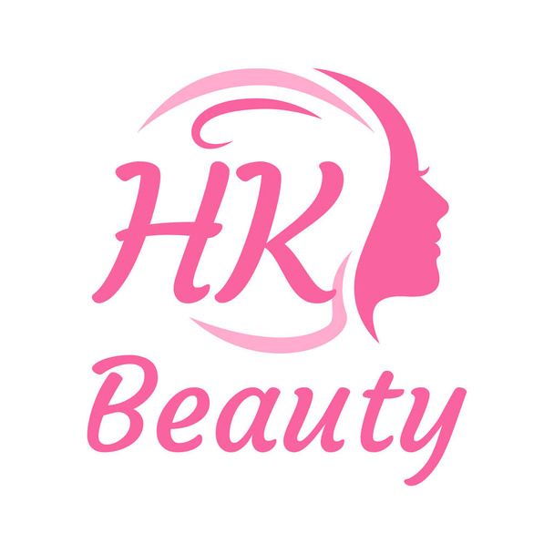 女性の顔と香港文字のロゴデザイン。エレガントな美しさのロゴコンセプト - ベクター画像