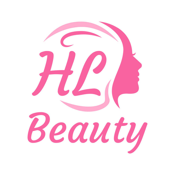 HL Letter Logo Design met vrouwelijk gezicht. Elegante beauty logo concept - Vector, afbeelding
