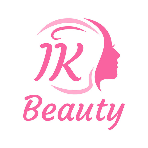 IK Letter Logo Design női arccal. Elegáns szépség logó koncepció - Vektor, kép