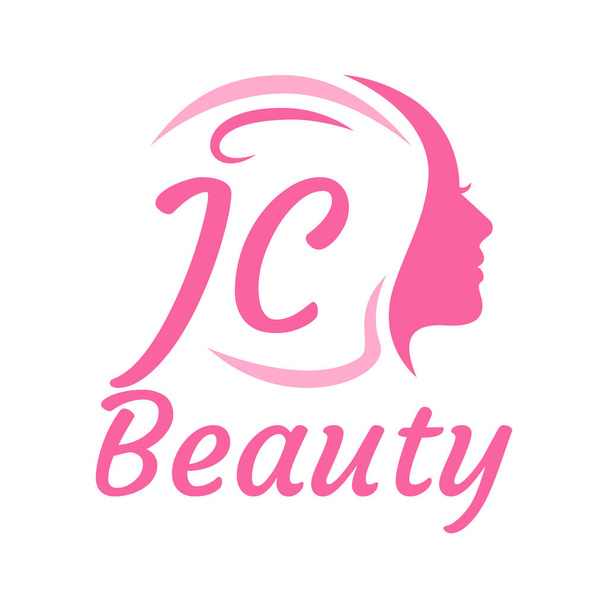 JC Carta Logo Design com rosto feminino. Conceito de logotipo de beleza elegante - Vetor, Imagem