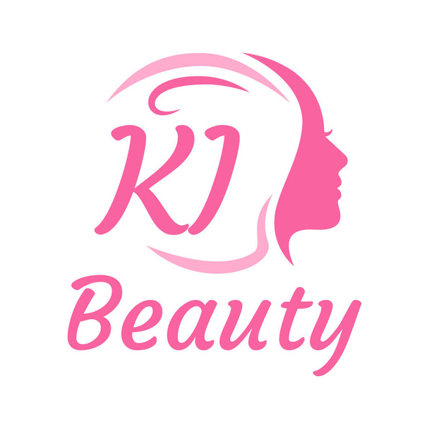 Σχεδιασμός λογοτύπου KI Letter με γυναικείο πρόσωπο. Κομψό λογότυπο ομορφιάς - Διάνυσμα, εικόνα