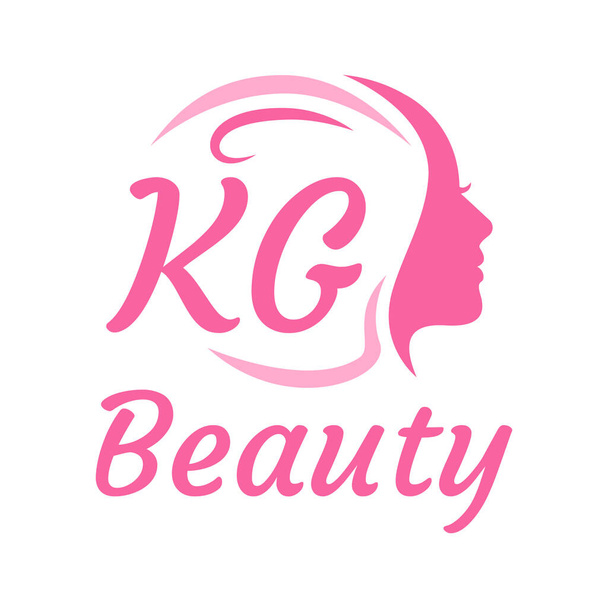 Diseño del logotipo de la letra KG con cara femenina. Elegante concepto de logo de belleza - Vector, Imagen