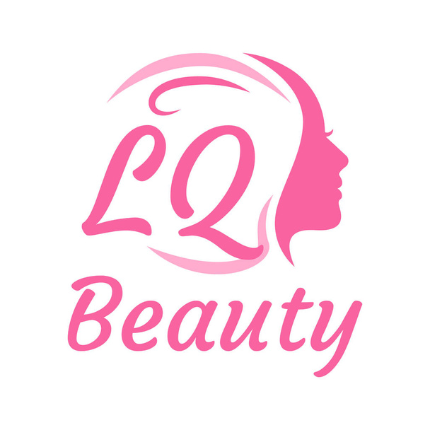 LQレター女性の顔のロゴデザイン。エレガントな美しさのロゴコンセプト - ベクター画像