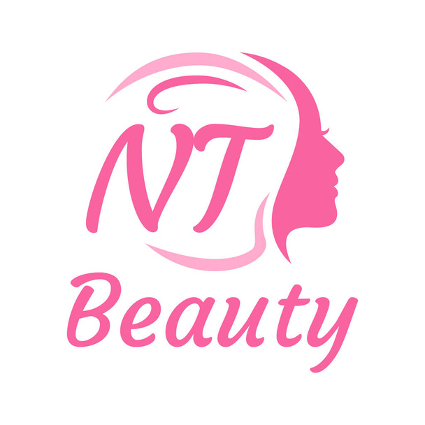 NT Letter Logo Design con volto femminile. Elegante concetto di logo di bellezza - Vettoriali, immagini