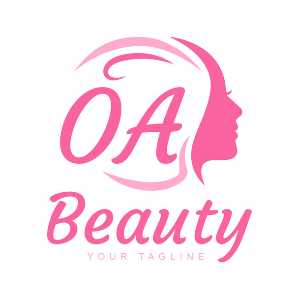 OA Carta Logo Design com rosto feminino. Conceito de logotipo de beleza elegante - Vetor, Imagem