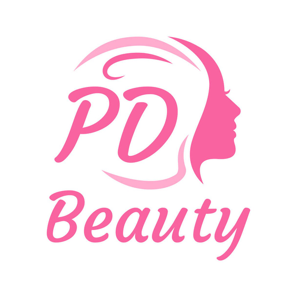 Kadın yüzlü PD Mektup Logosu Tasarımı. Zarif güzellik logosu konsepti - Vektör, Görsel