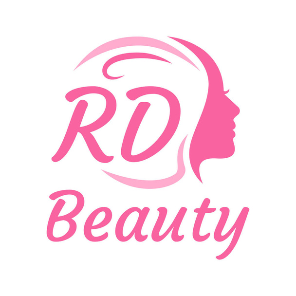 Projekt logo RD Letter z żeńską twarzą. Elegancka koncepcja logo piękna - Wektor, obraz