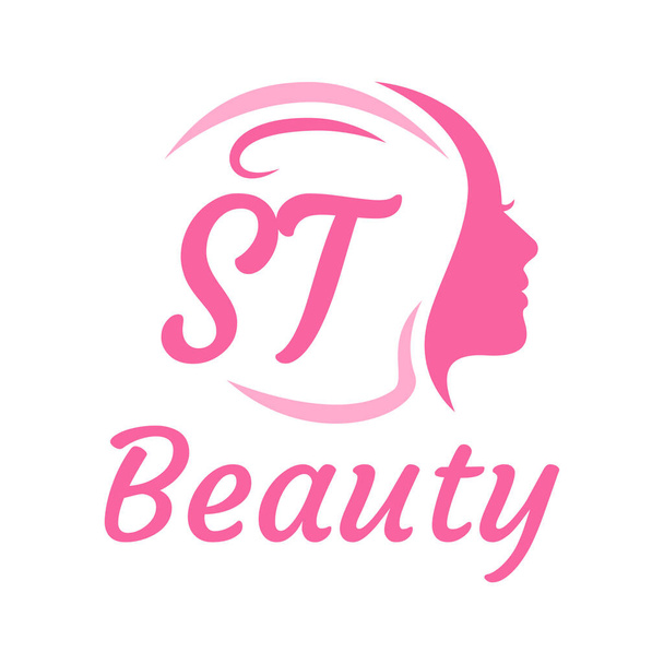 ST Letter Logo suunnittelu naisten kasvot. Tyylikäs kauneus logo käsite - Vektori, kuva
