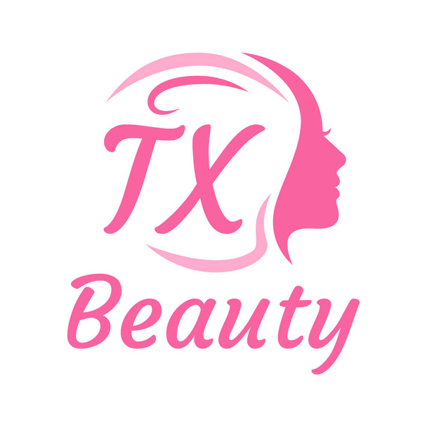 TX Carta Logo Design com rosto feminino. Conceito de logotipo de beleza elegante - Vetor, Imagem