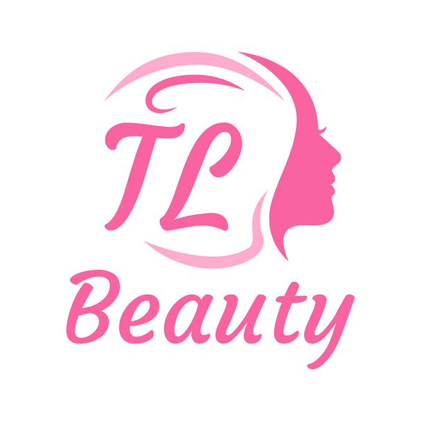 TLレター女性の顔とロゴデザイン。エレガントな美しさのロゴコンセプト - ベクター画像