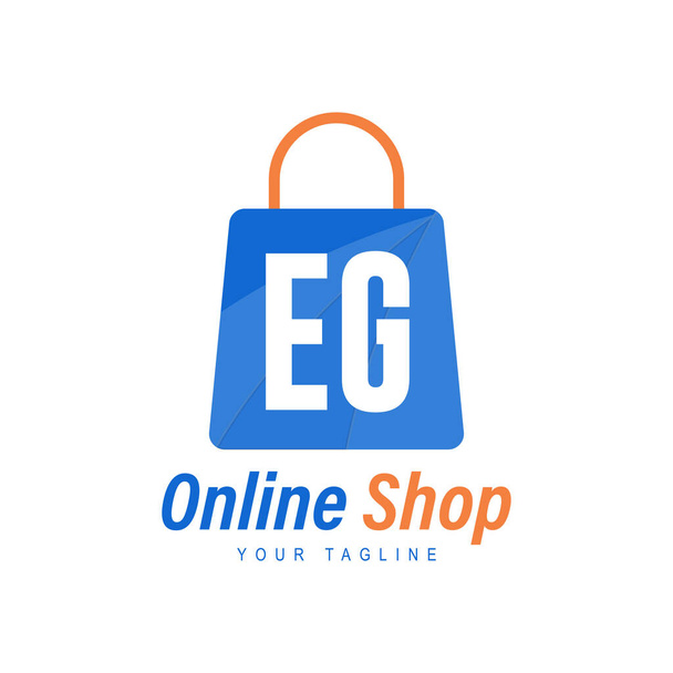 EG písmeno logo Design s nákupní taškou Ikona. Koncept moderního online nákupního loga - Vektor, obrázek