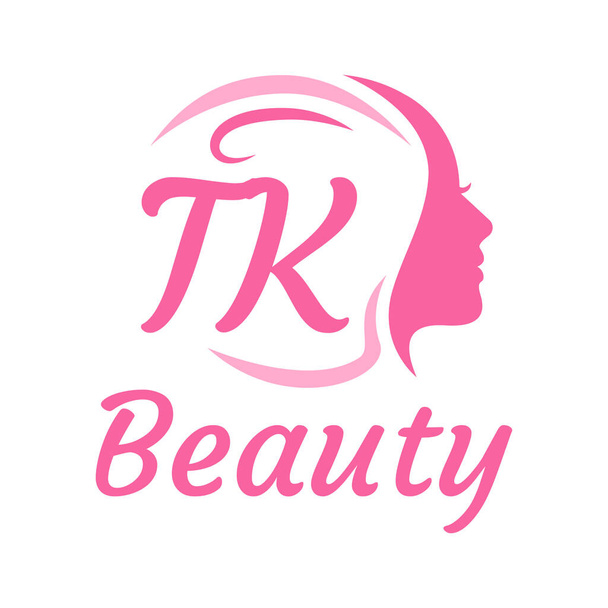 TK Letter Logo Design with Female Face. Elegant beauty logo concept - Vector, Image